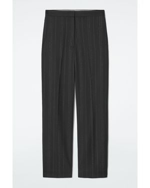 COS Relaxed Pinstriped Barrel-leg Trousers - Black