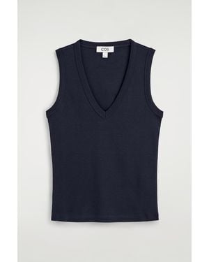 COS Cotton V-Neck Tank Top - Blue
