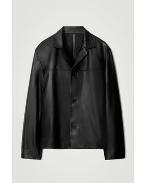 COS Camp-Collar Leather Jacket - Black