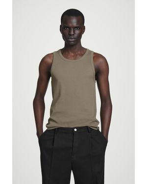 COS Schmales Geripptes Tanktop Aus Baumwolle - Grün