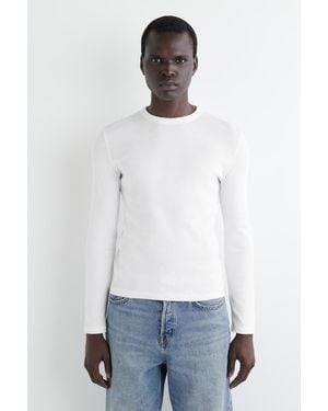 COS Schmales, Geripptes Langarmshirt Aus Baumwolle - Weiß