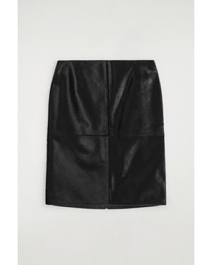 COS Pony Hair-Effect Leather Midi Skirt - Black