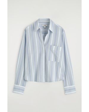 COS Cropped Striped Cotton Shirt - Blue