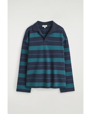 COS Oversized Striped Cotton Rugby Shirt - Blue