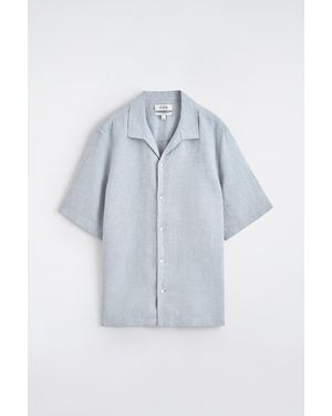 COS Camp-Collar Short-Sleeved Linen Shirt - Blue