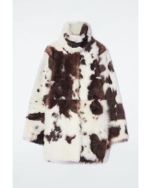 COS The Funnel-neck Shearling Coat - White