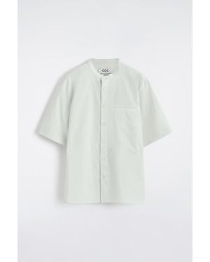 COS Cotton-Poplin Grandad-Collar Shirt - White