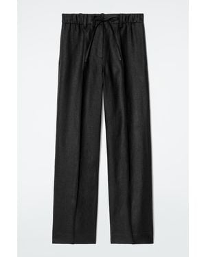 COS Linen Drawstring Trousers - Black