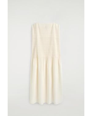 COS Ruched Dropped-Waist Poplin Midi Dress - White