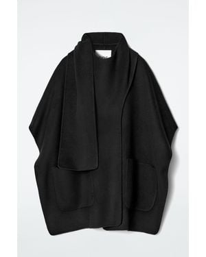 COS Scarf-detail Double-faced Wool Cape - Black