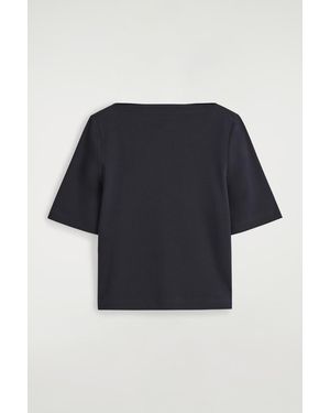 COS Boat-Neck Cotton T-Shirt - Blue