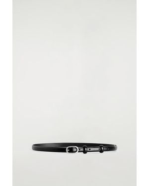 COS Oval-Buckle Slim Leather Belt - White