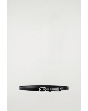 COS Oval-Buckle Slim Leather Belt - White