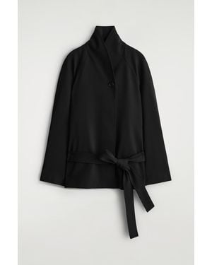 COS Belted Wool-Blend Shawl-Collar Jacket - Black