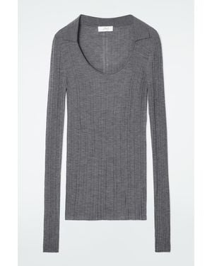 COS The Open-collar Merino Wool Top - Grey