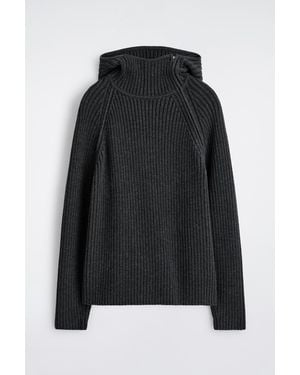 COS Chunky Ribbed Wool-Cotton Hoodie - Black