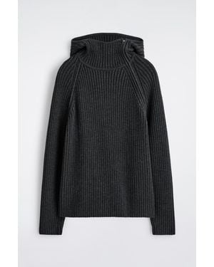 COS Chunky Ribbed Wool-Cotton Hoodie - Black