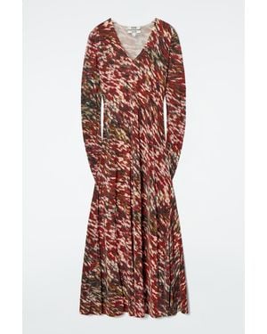 COS Printed Semi-sheer Knitted Maxi Dress - Red