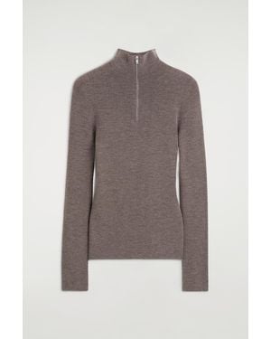 COS Seamless Merino Wool Zip-Up Top - Brown