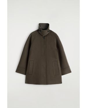 COS Mock-Neck Double-Faced Wool Short Coat - Brown