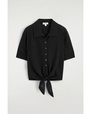 COS Tie-Front Knitted Wool Shirt - Black