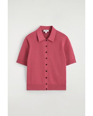 COS Knitted Cotton Polo Cardigan - Pink