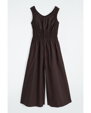 COS Shirred Cotton Jumpsuit - Brown