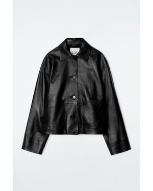 COS Boxy Collared Leather Jacket - Black