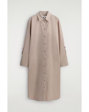 COS Curved-Sleeve Cotton Midi Shirt Dress - Natural