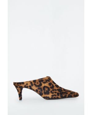 COS Square-toe Leopard Pony-hair Mules - Brown