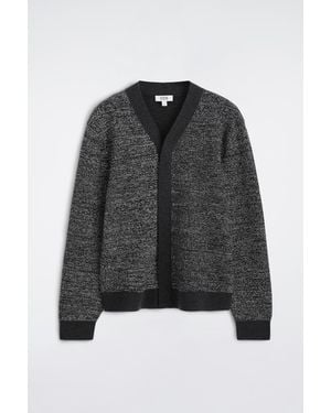 COS Contrast-Detail Wool V-Neck Cardigan - Black