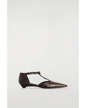COS Lizard-Effect Leather T-Bar Wedge Heels - White