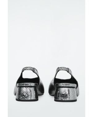 COS Square-Toe Leather Heeled Ballet Court Shoes - White