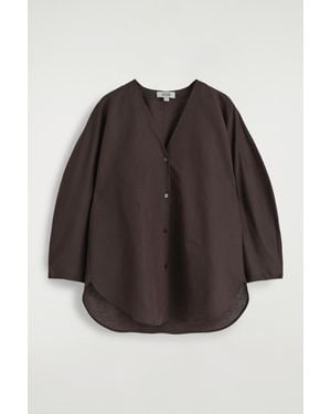 COS V-Neck Linen-Cotton Shirt - Brown