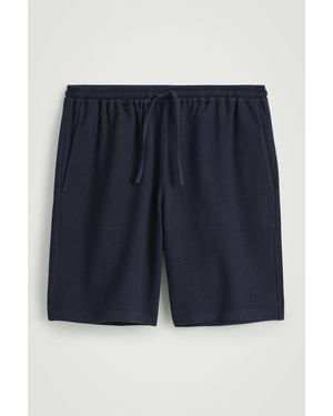 COS Seersucker Drawstring Shorts - Blue