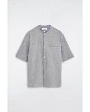 COS Relaxed-Fit Seersucker Grandad-Collar Shirt - Gray