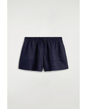 COS Embroidered-Detail Linen Shorts - Blue