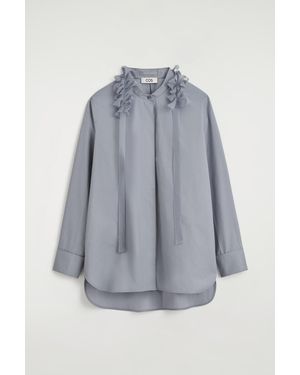COS Ruffled-Collar Cotton-Silk Shirt - Gray