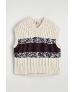 COS Textured Merino Wool V-Neck Vest - Natural
