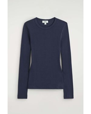 COS Slim Ribbed Cotton Long-Sleeved Top - Blue