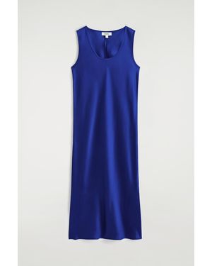 COS Robe Midi En Satin À Encolure Dégagée - Bleu