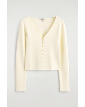COS Minimal Knitted V-Neck Cardigan - Natural