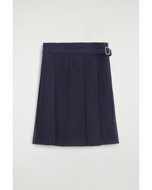 COS Belted Pleated Wool-Blend Skirt - Blue
