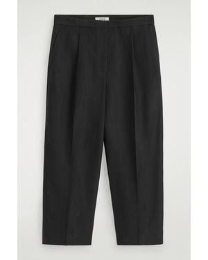 COS Linen-blend Cropped Straight-leg Trousers - Black