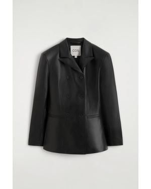 COS Leather Double-Breasted Blazer - Black
