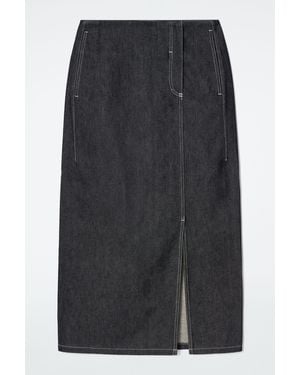 COS Straight Denim Midi Skirt - Grey