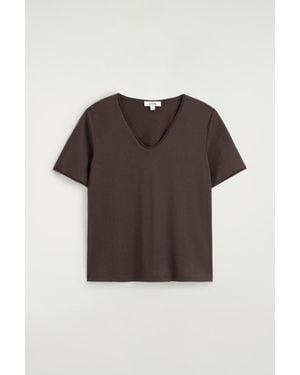 COS U-Neck Lightweight Cotton T-Shirt - Brown