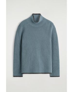 COS Contrast-Tipped Merino Wool-Yak Jumper - Blue