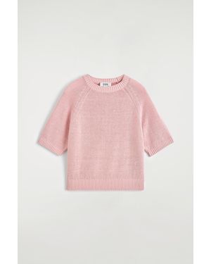 COS Shrunken Knitted Linen T-Shirt - Pink