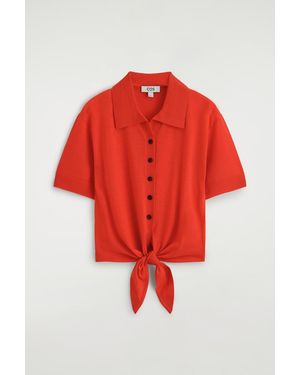 COS Tie-Front Knitted Wool Shirt - Red